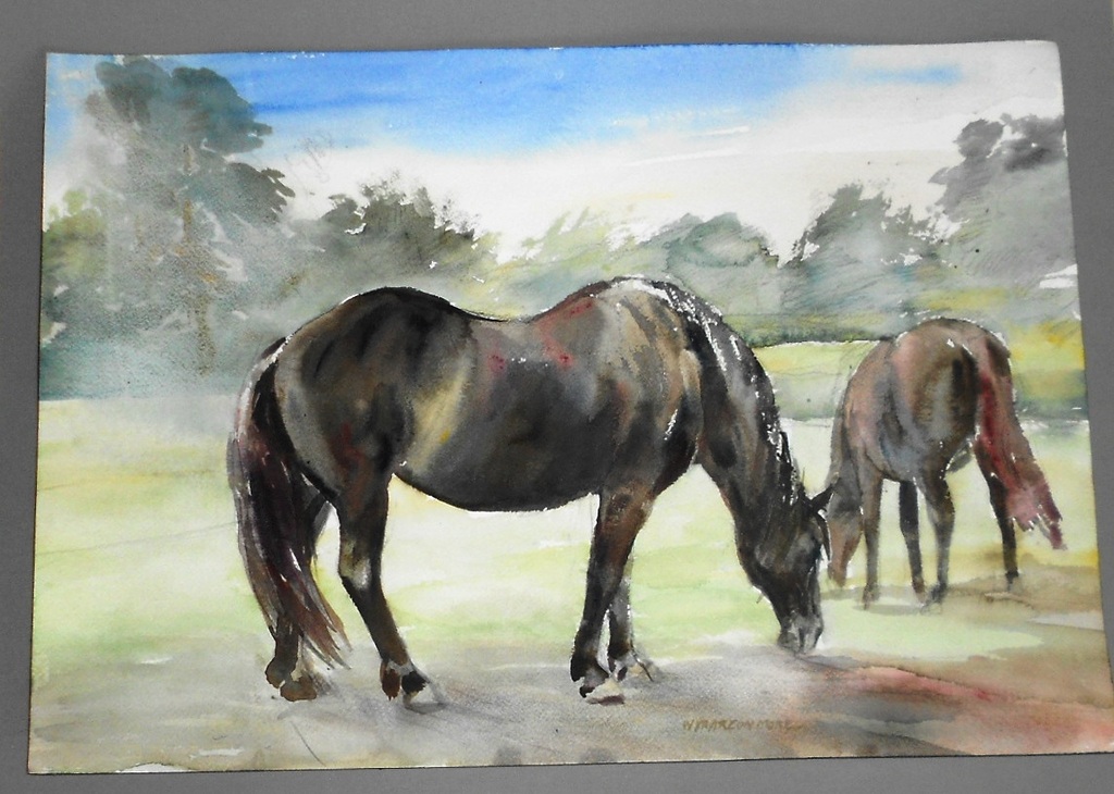 Vaarzon Morel (jr.),Wim     paarden in een Frans Landschap  Aquarel kopen? Bied vanaf 300!