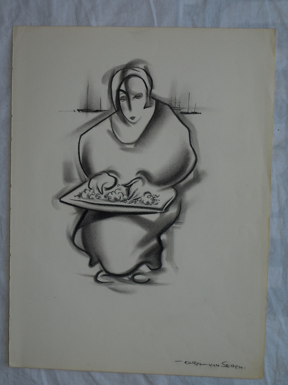 KAREL VAN SEBEN (1893-1988) – Tekening – Garnalenpelster – Gesigneerd – ca 1950 kopen? Bied vanaf 10!