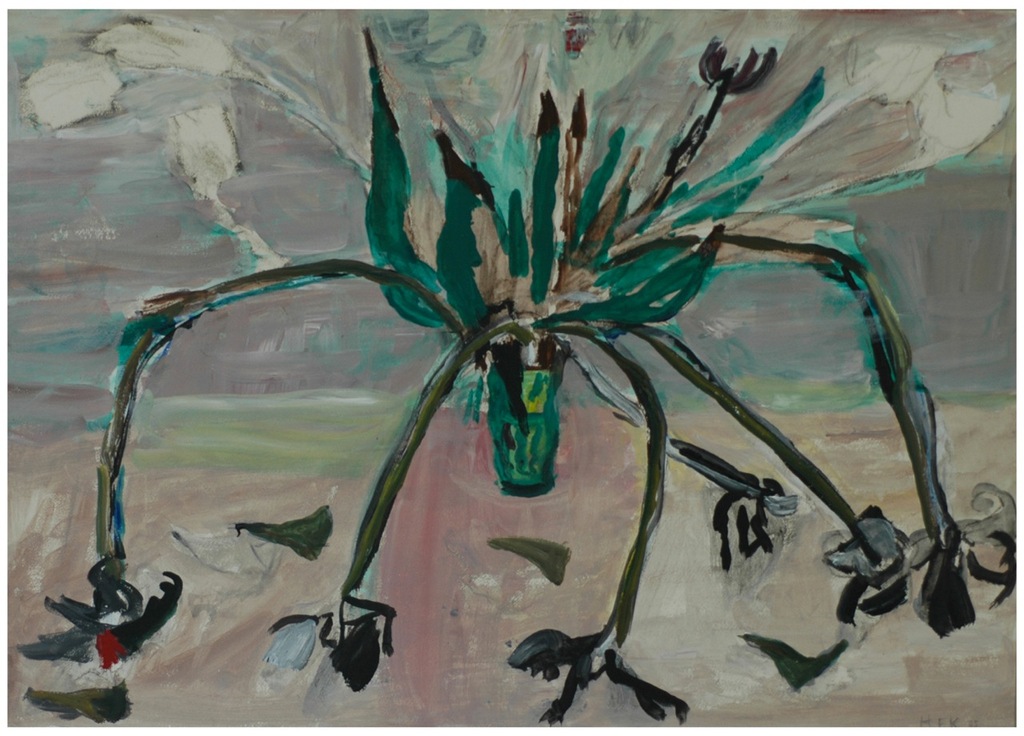 Hans Ebeling Koning: gouache/verf op papier, Zwarte Tulpen verkocht voor € 75!