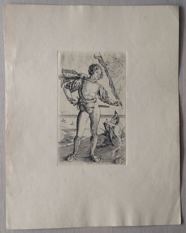 Laatste keer: Albrecht Dürer - Jongeman met vaandel - ets kopen? Bied vanaf 275!