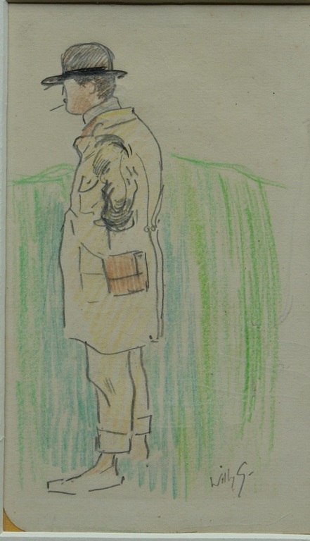 Willy Sluiter, kleurpotloodtekening. Wandelaar kopen? Bied vanaf 150!