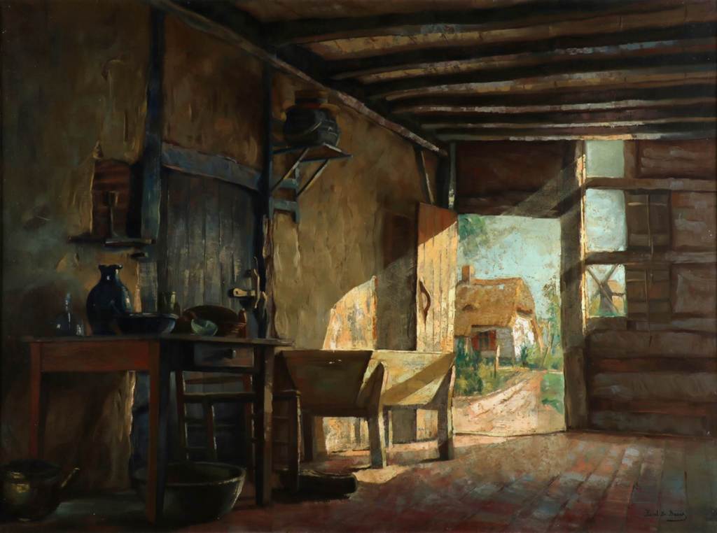 Karel de Bauw, Interieur met doorkijk op boerderij kopen? Bied vanaf 1000!