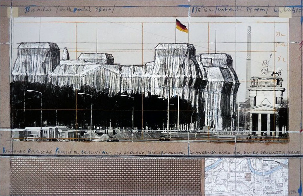 CHRISTO, Wrapped Reichstag, Berlin '94 met zilverfolie-sample kopen? Bied vanaf 79!