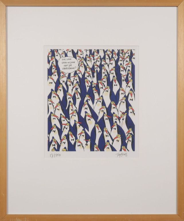 Toon van Driel: Giclee, Pinguin - Ingelijst verkocht voor € 35!