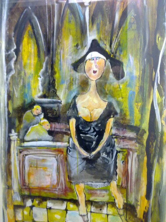 "De Prille Non" Guy Olivier 1964-Gemengde Technieken op Schilderskarton  verkocht voor € 600!
