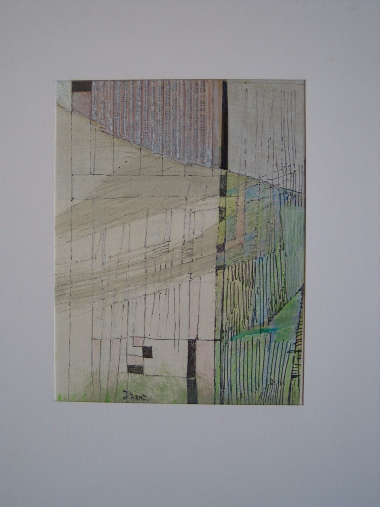 Nieuwe Haagse School Aquarel/Inkt Geometrisch landschap Piet Franz 1922-1991 verkocht voor € 75!