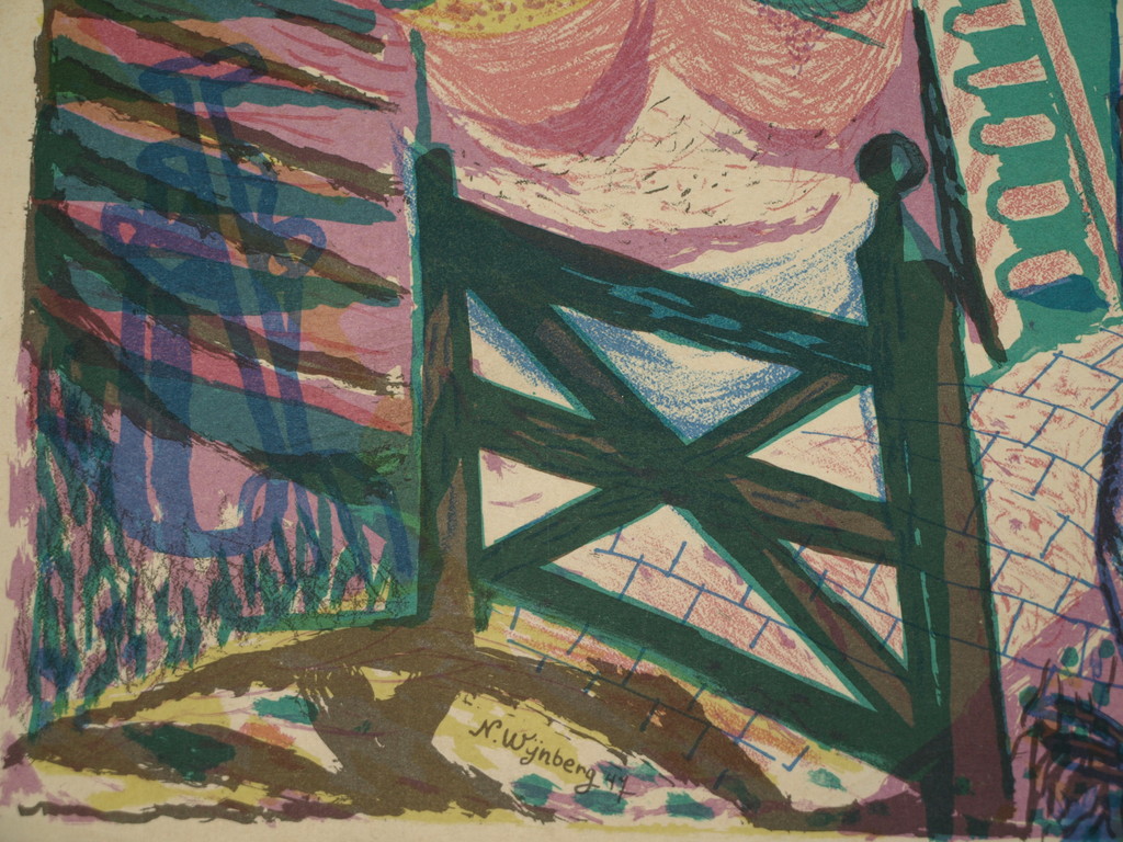 Nicolaas Wijnberg (1918-2006) – Kleurenlitho – Dorpsgezicht – Gesigneerd - 1947 kopen? Bied vanaf 50!