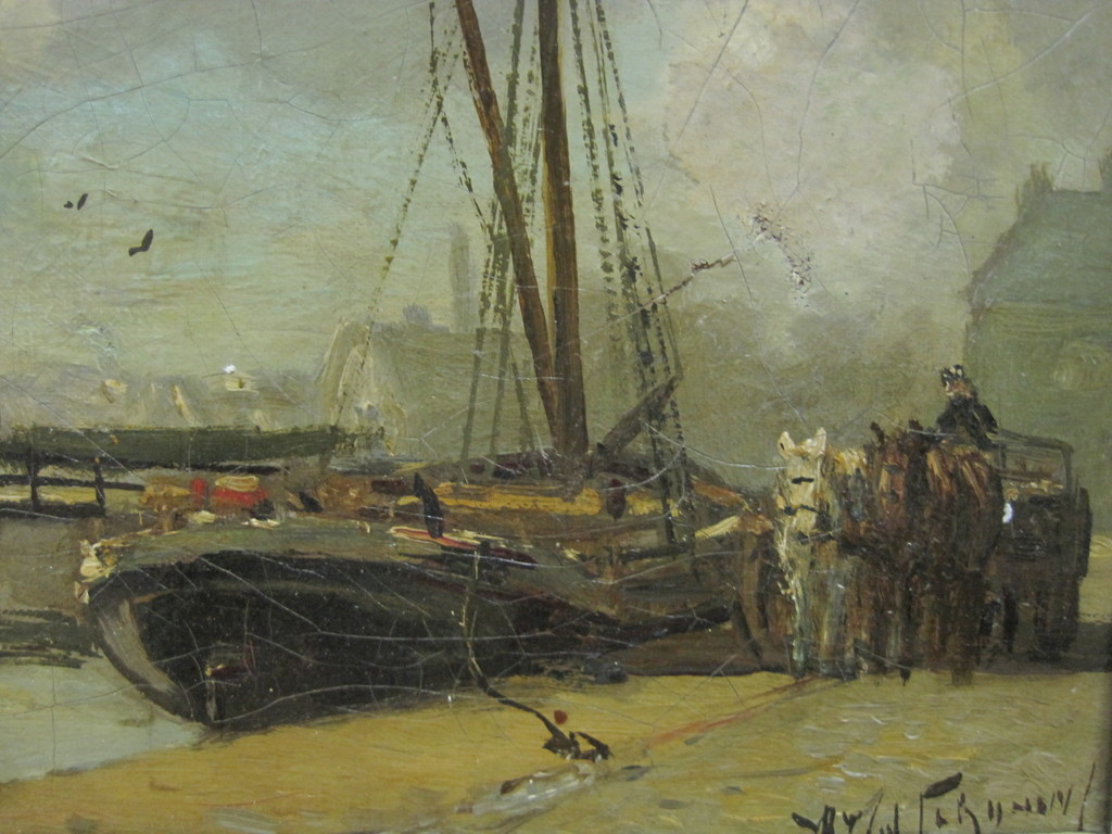 Adrianus vd Schouw 1873-1946 "Stadsgezicht Rotterdam met paardenkar" ca. 1920  kopen? Bied vanaf 1!