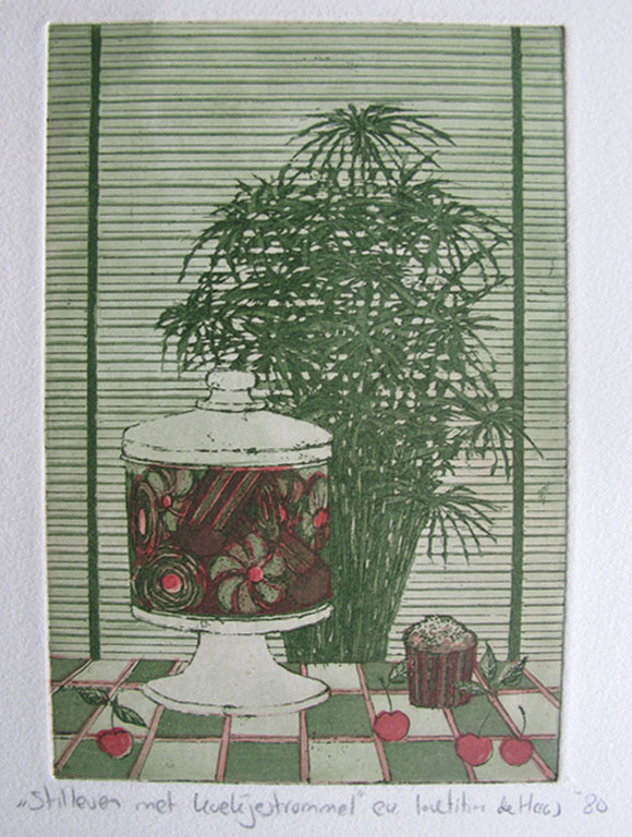 Laetitia de Haas - STILLEVEN MET KOEKJESTROMMEL - kleurets verkocht voor € 50!