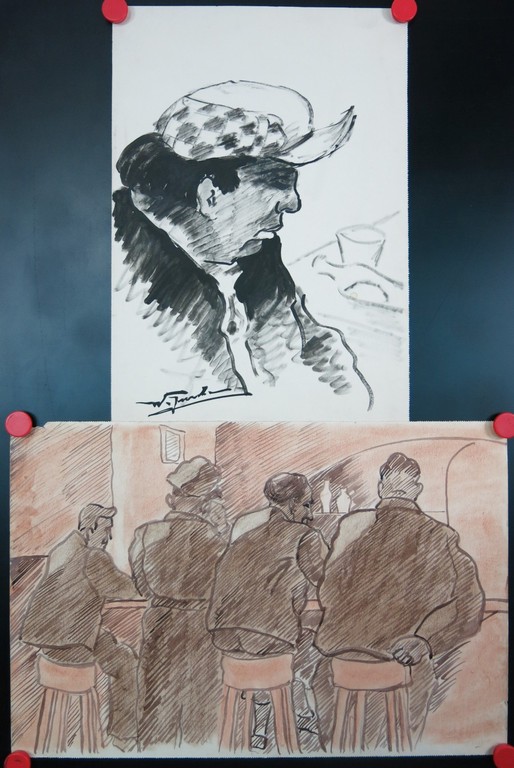 Wim Jurcka: 2x stifttekening, Cafe scenes kopen? Bied vanaf 1!