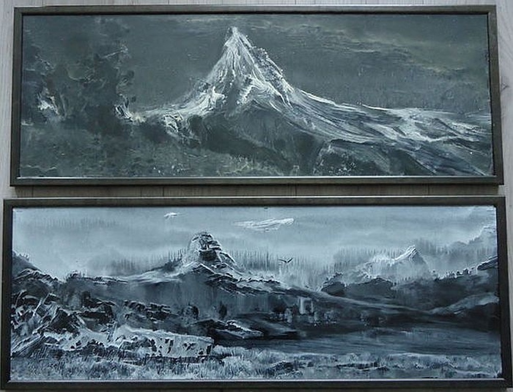 Theo Goedvriend, tweeluik met twee paneeltjes met berglandschappen, verkocht voor € 80!