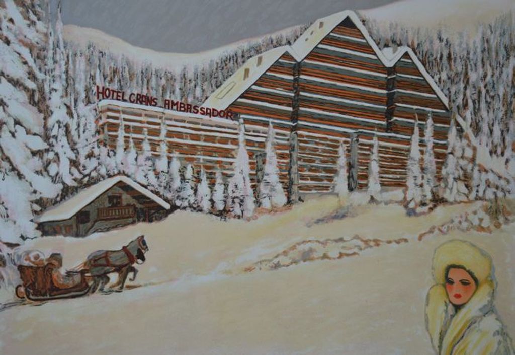 Ramon Dilley - lithografie in kleur - Hotel Crans Ambassador. Oplage E/A kopen? Bied vanaf 1!