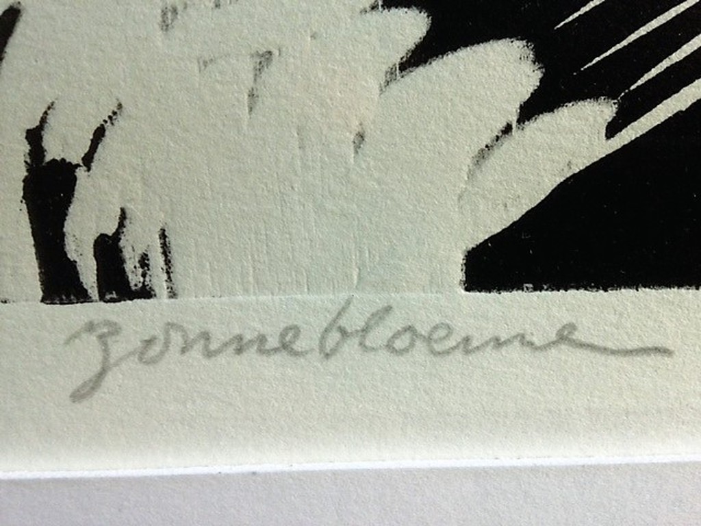 G. Roland, houtsnede, Zonnebloemen kopen? Bied vanaf 10!