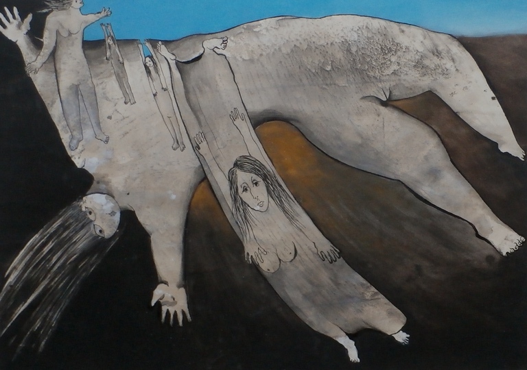 Ans Wortel - Grote gouache: Al groeiend uiteindelijk weten dat je... - 1971 verkocht voor € 295!