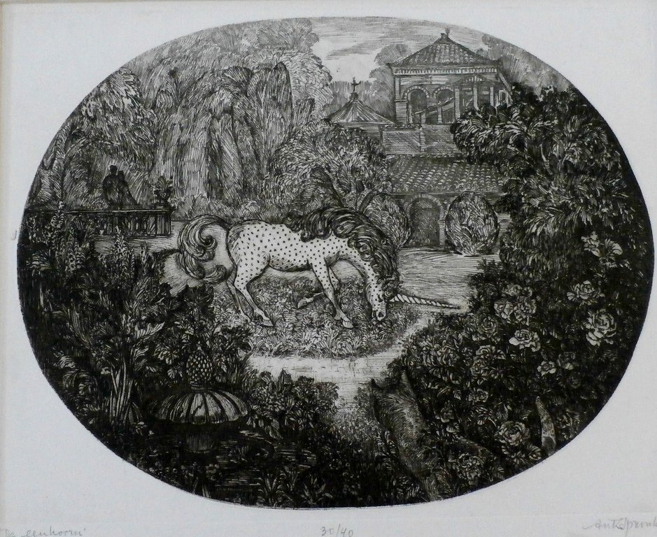 Ank Spronk - ets: De eenhoorn - 1977 verkocht voor € 50!