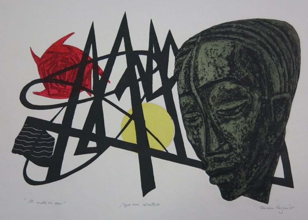 Ru van Rossem: Ets, Blinddruk en lino op geschept papier, I'll make me a man verkocht voor € 72!