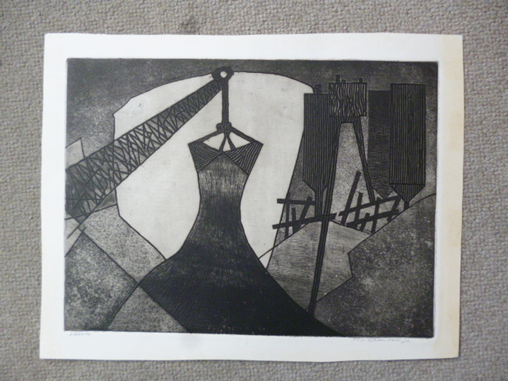 Harry van Kruiningen - ets - Zand lossende kraan kopen? Bied vanaf 55!