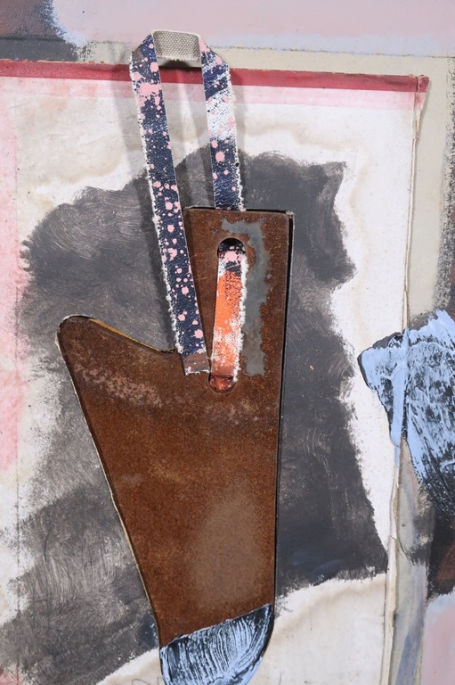 Jan Martens: Assemblage, Stof en IJzer op karton, Z.T. kopen? Bied vanaf 80!