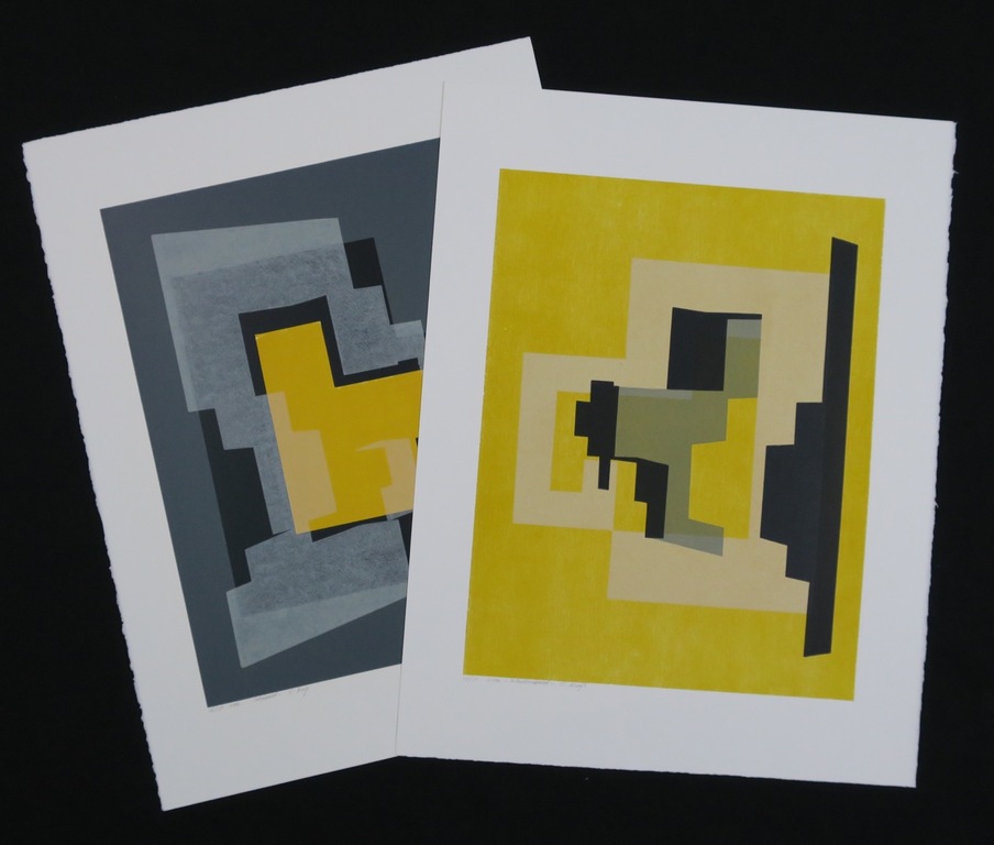 Lot met 5 linosnedes van Corrie Kuijs: Lichtbeeld en Schaduwbeeld (4 x) verkocht voor € 55!
