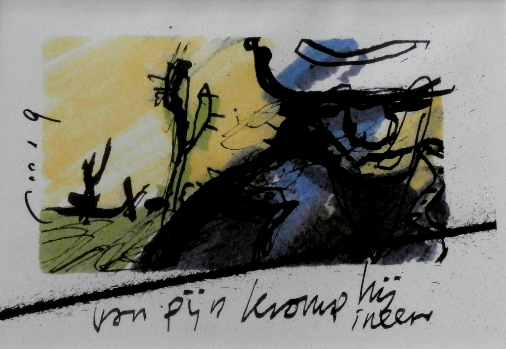 Herman Brood- grote ingelijste zeefdruk: van pijn kromp hij ineen (Bono - U2) verkocht voor € 485!