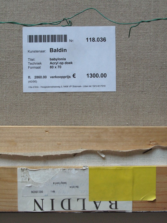 AHMAD BALDIN (Italie-Utrecht) groot abstract werk - ACRYL op Linnen uit 1994. kopen? Bied vanaf 450!