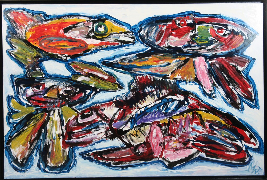 Martin van Wordragen: Gemengde techniek op doek, Diepzeewezens - Ingelijst kopen? Bied vanaf 1000!