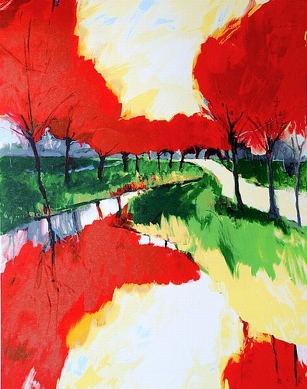 GERDA ELFRING Grote Zeefdruk LANDSCHAP MET BOMEN Handgesigneerd verkocht voor € 125!