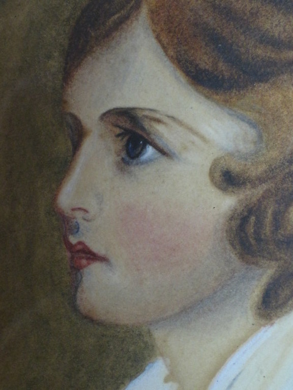 19e eeuwse Art Nouveau aquarel "Dame en profil" in de stijl van Louis Icart  kopen? Bied vanaf 1!