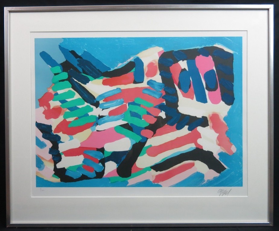 Karel Appel: Kleurenlitho, Beest, ingelijst verkocht voor € 580!