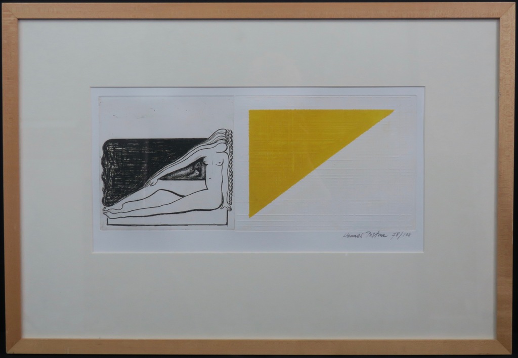 Hannes Postma: Ets, reliëfdruk, Zonder titel -Ingelijst verkocht voor € 45!