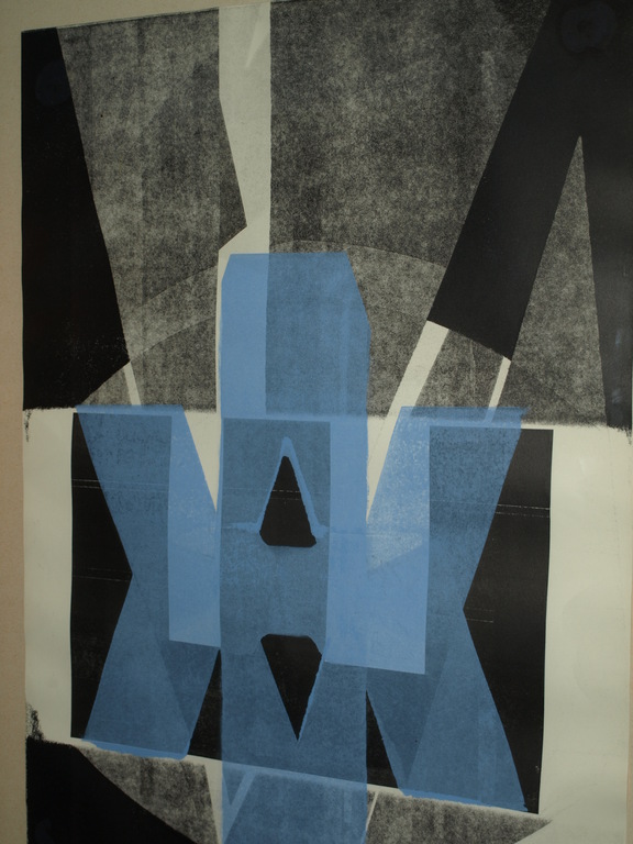 Gras Heyen – Zeefdruk – Blauw A op Grijs – Ingelijst  62 x 88 cm verkocht voor € 45!