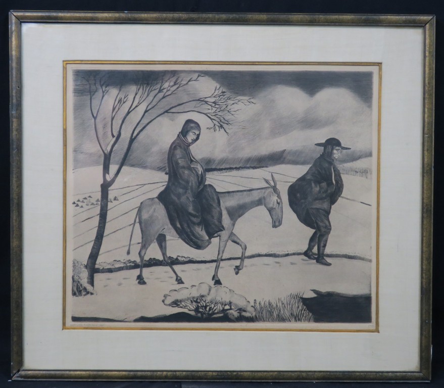 Lodewijk Schelfhout: Droge Naald Ets, Vlucht naar Egypte - Ingelijst verkocht voor € 50!