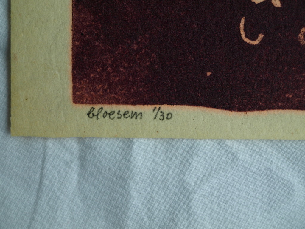 Greetje Grijpma : Linosnede op vilt, Bloesem – gesigneerd – 1977- oplage 30 ex. kopen? Bied vanaf 1!