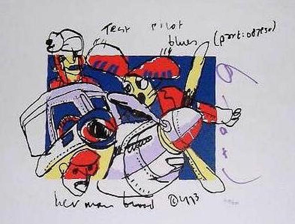 HERMAN BROOD, grote gelimiteerde en handgesigneerde zeefdruk 'Test-pilot' kopen? Bied vanaf 1!
