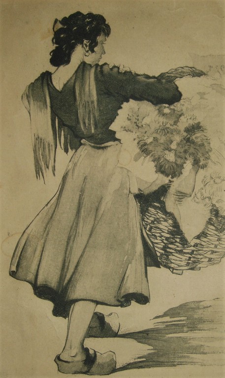 Charles Swyncop - Jeune femme au panier de fleurs - ca 1922 - ets, gesigneerd kopen? Bied vanaf 35!