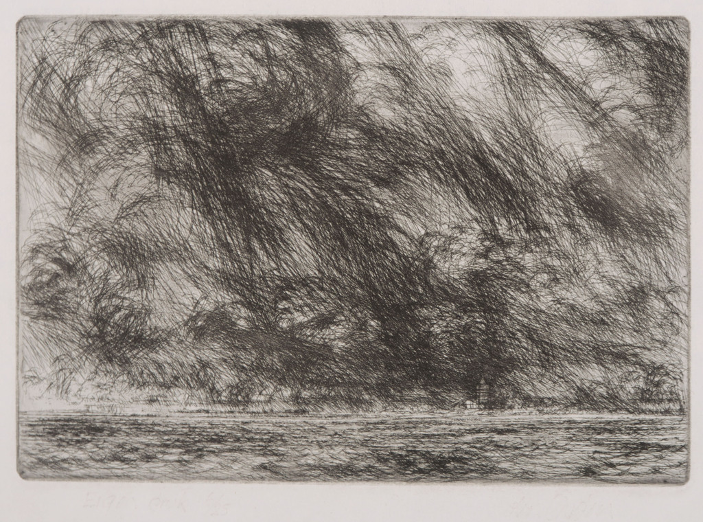 Willem den Ouden: Ets op Rijstpapier, Z.T. Stormachtig weer verkocht voor € 100!