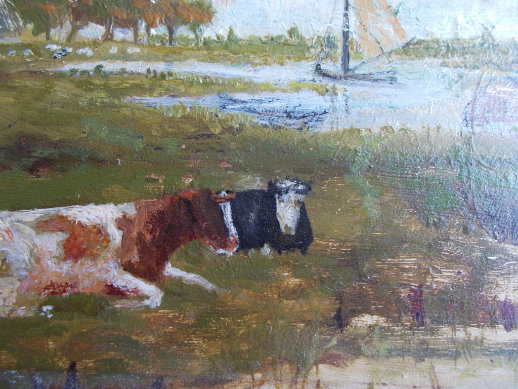 Jozef Neuhuys: Olieverf op paneel, Hollands landschap kopen? Bied vanaf 80!