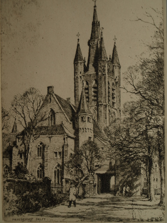 Hendrikus Elias Roodenburg (1895-1987): Ets – Prinsenhof Delft – Ingelijst -1960 kopen? Bied vanaf 22!