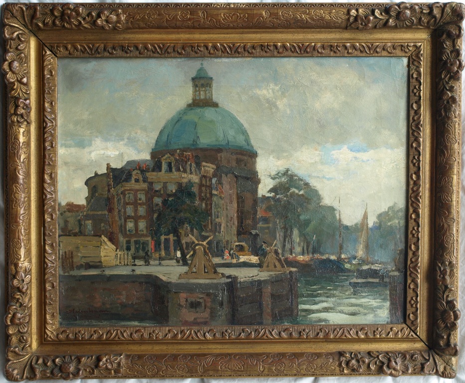 David Schulman : Olieverf op doek â��Stadsgezicht Amsterdamâ��gesigneerd & ingelijst kopen? Bied vanaf 500!