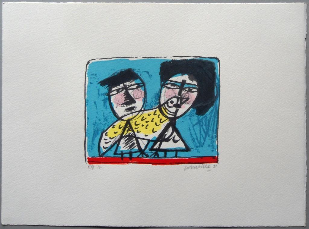 Corneille : vrouw,man en vogel in blauw verkocht voor € 80!