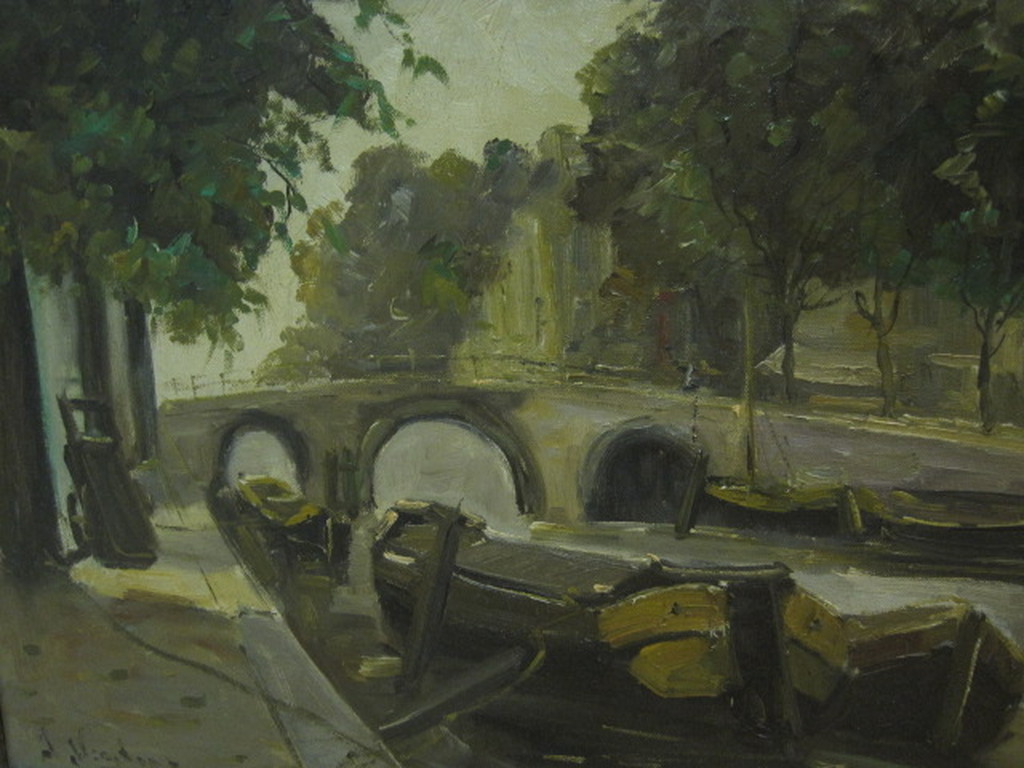 oud 1920 olieverf "Amsterdam ochtend op de Herengracht" onduidelijk gesigneerd   kopen? Bied vanaf 1!