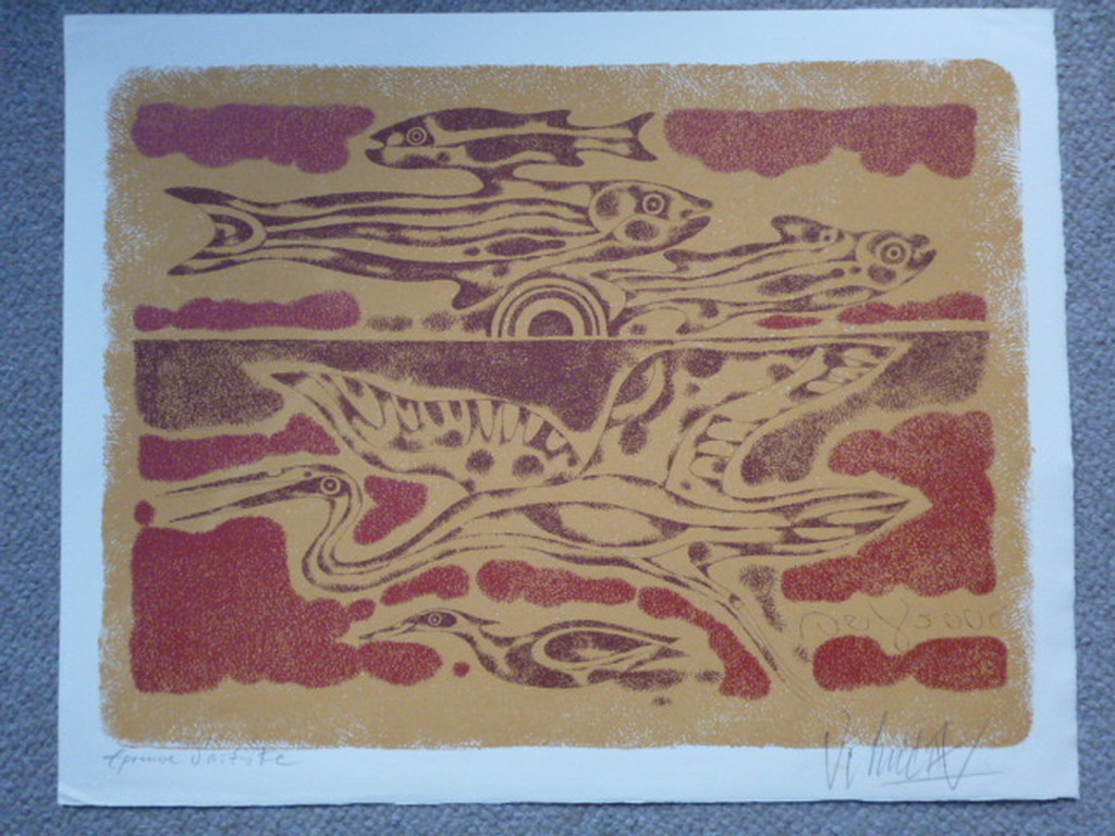 Yargo de Lucca - kleurenlitho - Vogels en vissen kopen? Bied vanaf 25!