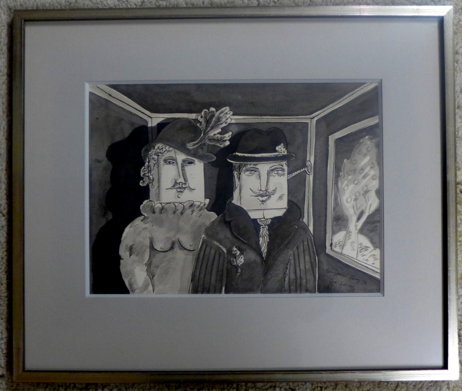 Benjamin Levy - Benjamin Levy, aquarel titel The Lovers uit 1974 beeldformaat 27.5 x 38 cm.  verkocht voor € 150!