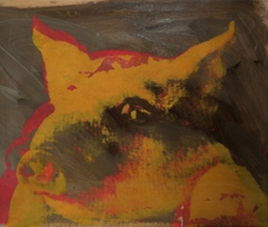 Peter Donkersloot - 'Happy Piggy 23' - mixed media op canvas - incl zwarte baklijst ! verkocht voor € 95!