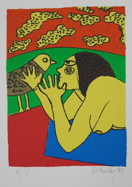 Corneille: Zeefdruk, Z.T. Vrouw en vogel geel kopen? Bied vanaf 70!