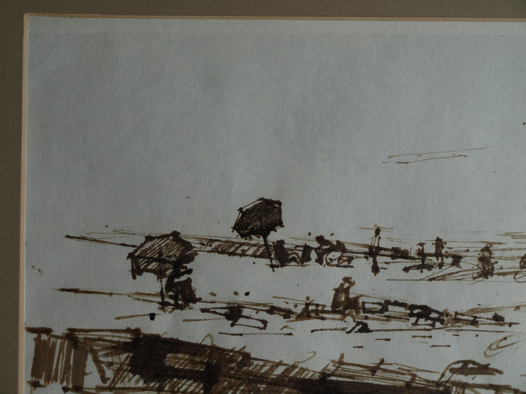 Theodoor Heynes : Sepia pentekening - Strandleven – Gesigneerd - ca 1970 kopen? Bied vanaf 50!