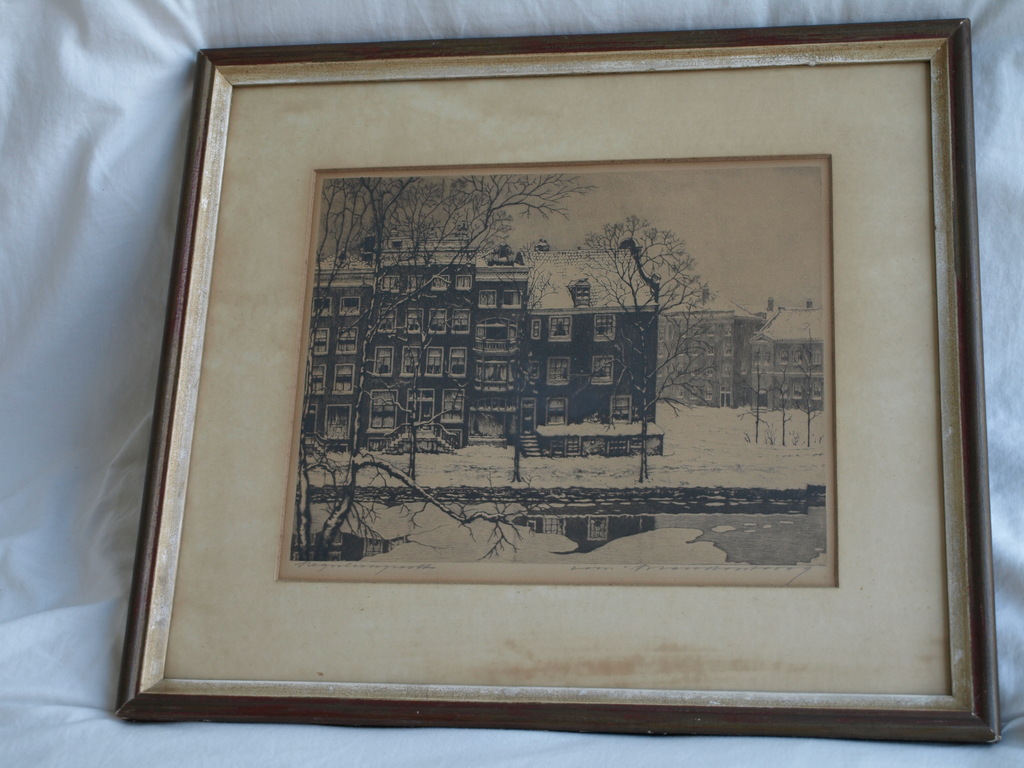 Cornelis Brandenburg: Ets, Reguliersgracht in de winter – Gesigneerd & ingelijst kopen? Bied vanaf 35!