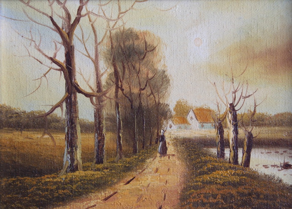 Onbekende kunstenaar - olieverf op doek - wandeling bij volle maan kopen? Bied vanaf 1!