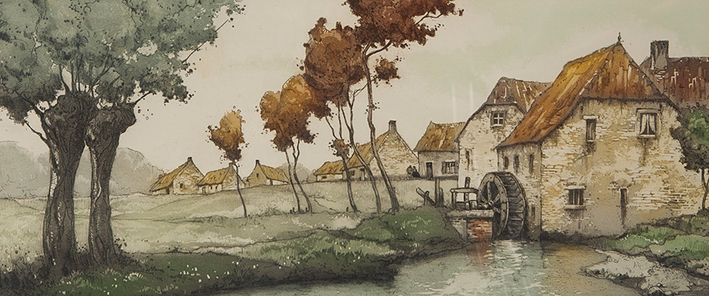 Roger "Belin" Hebbelinck - Ets en aquatint - Moulin kopen? Bied vanaf 10!