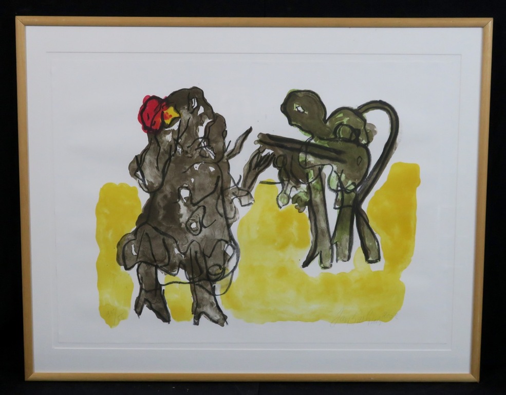 Jan Sierhuis: Litho, Flamenco (Geel) - Ingelijst verkocht voor € 60!